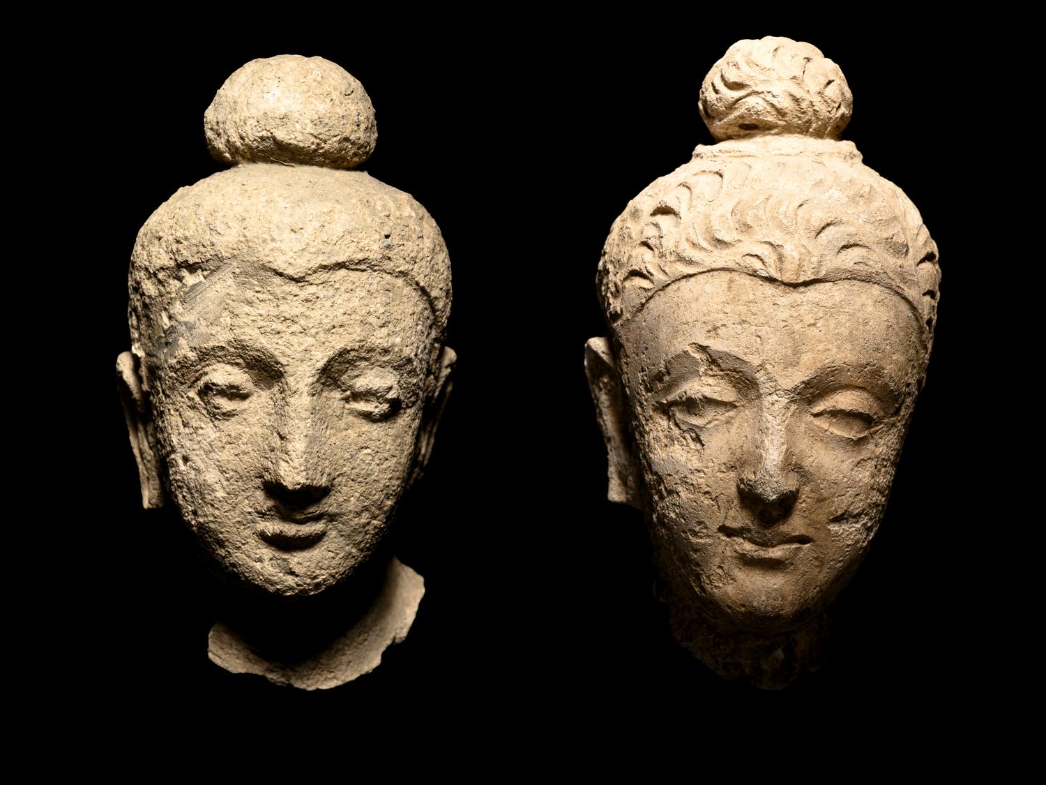 Two Gandharan Fragmentary Stucco Heads
