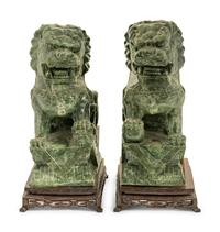 A Pair of Chinese Export Carved Hardstone Temple Guardians