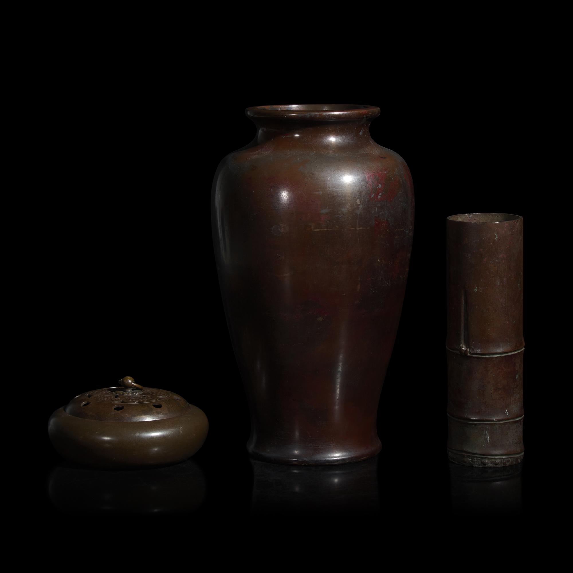 Three Japanese Patinated Bronze Articles