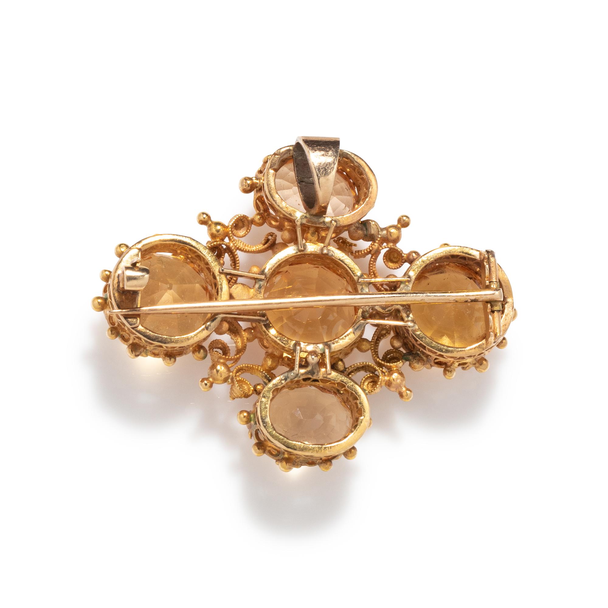 ANTIQUE, YELLOW GOLD AND TOPAZ PENDANT/BROOCH