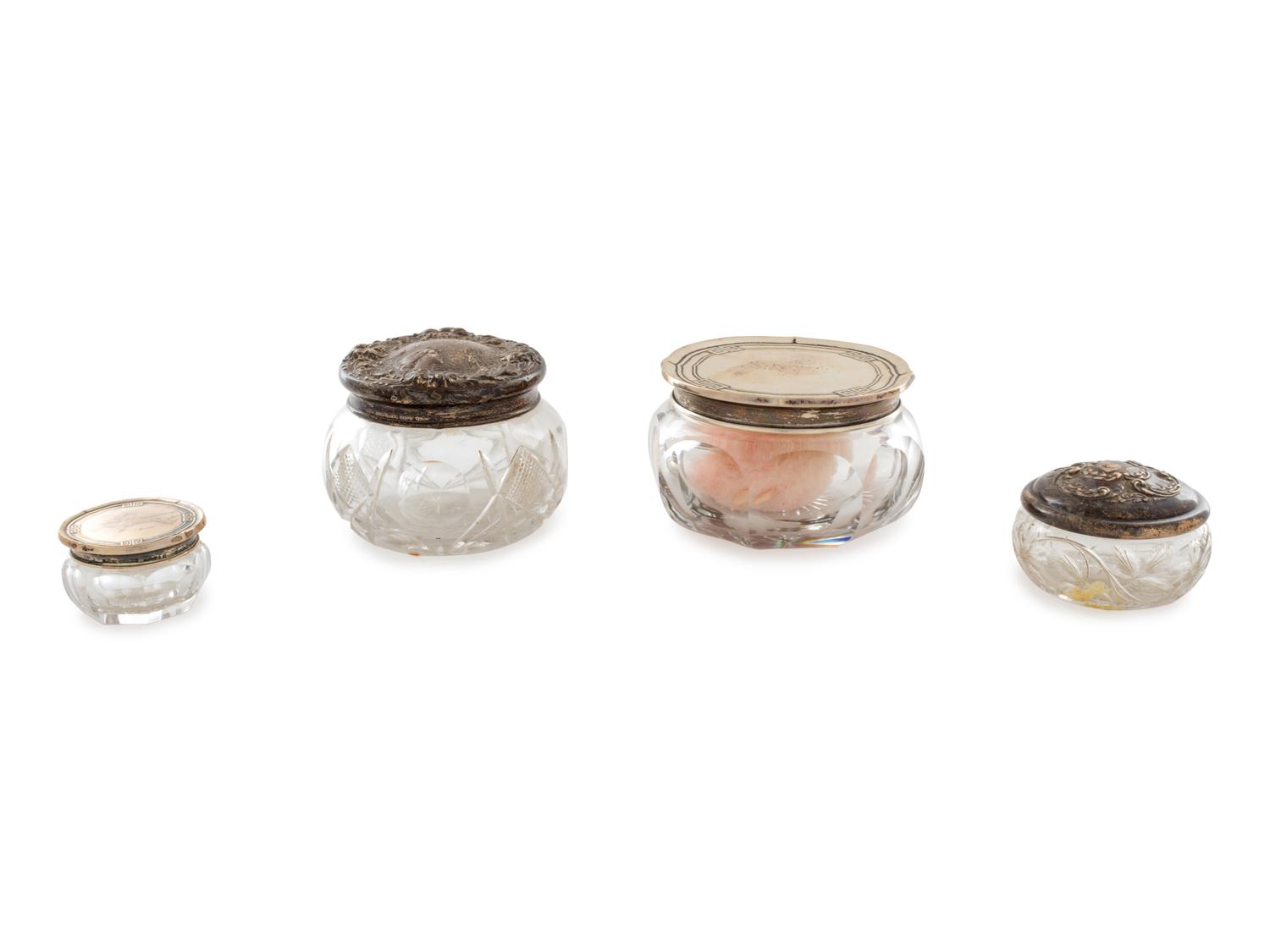 Four American Silver Mounted Glass Dresser Boxes