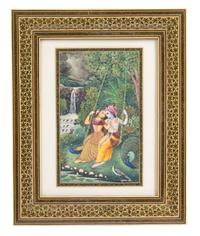 A Pair of Indian Watercolor Paintings on Metal Height 7 x width 5 inches. — 19TH CENTURY