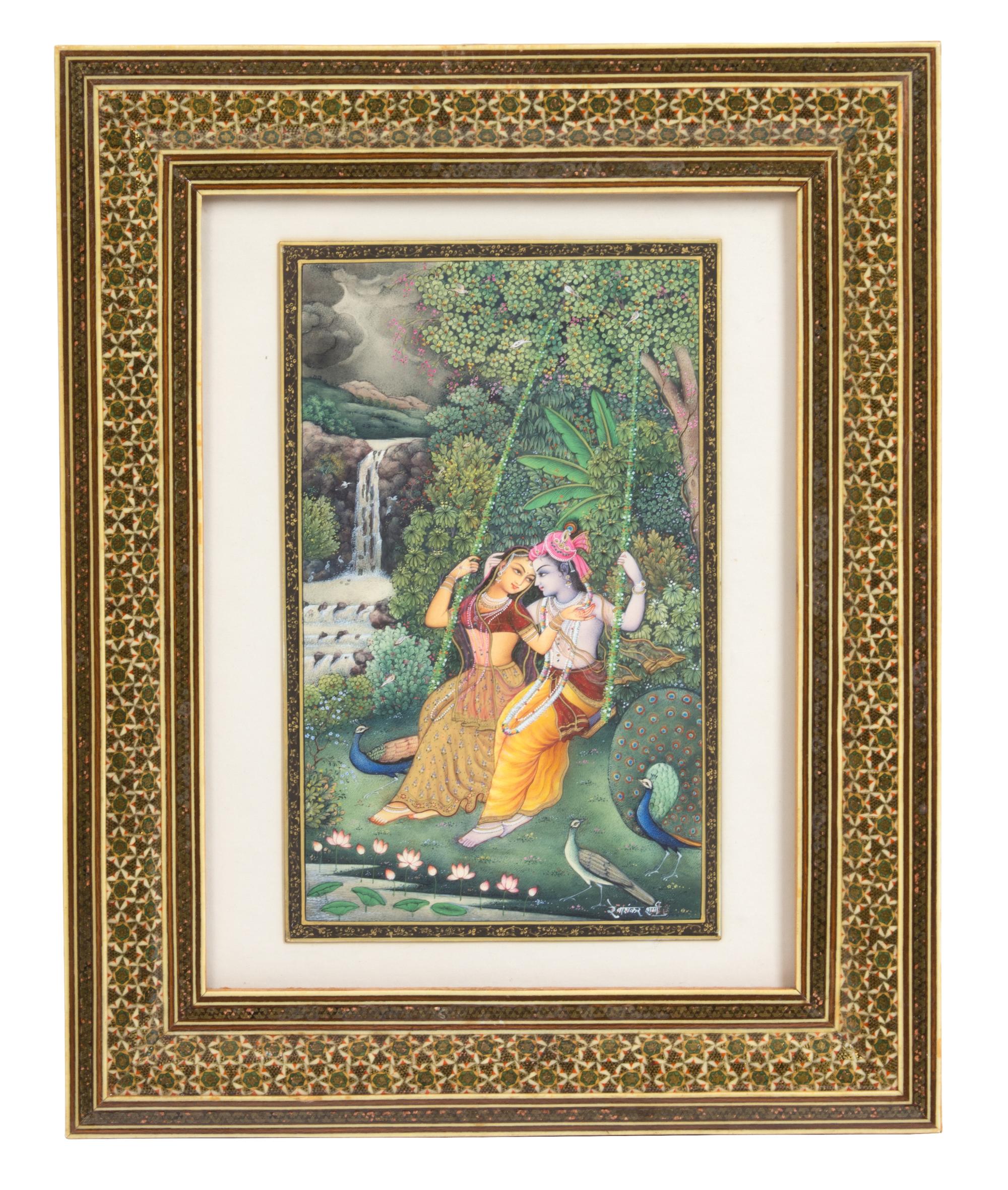 A Pair of Indian Watercolor Paintings on Metal Height 7 x width 5 inches. — 19TH CENTURY