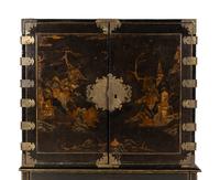A Japanese Lacquer and Brass-Mounted Cabinet on Stand