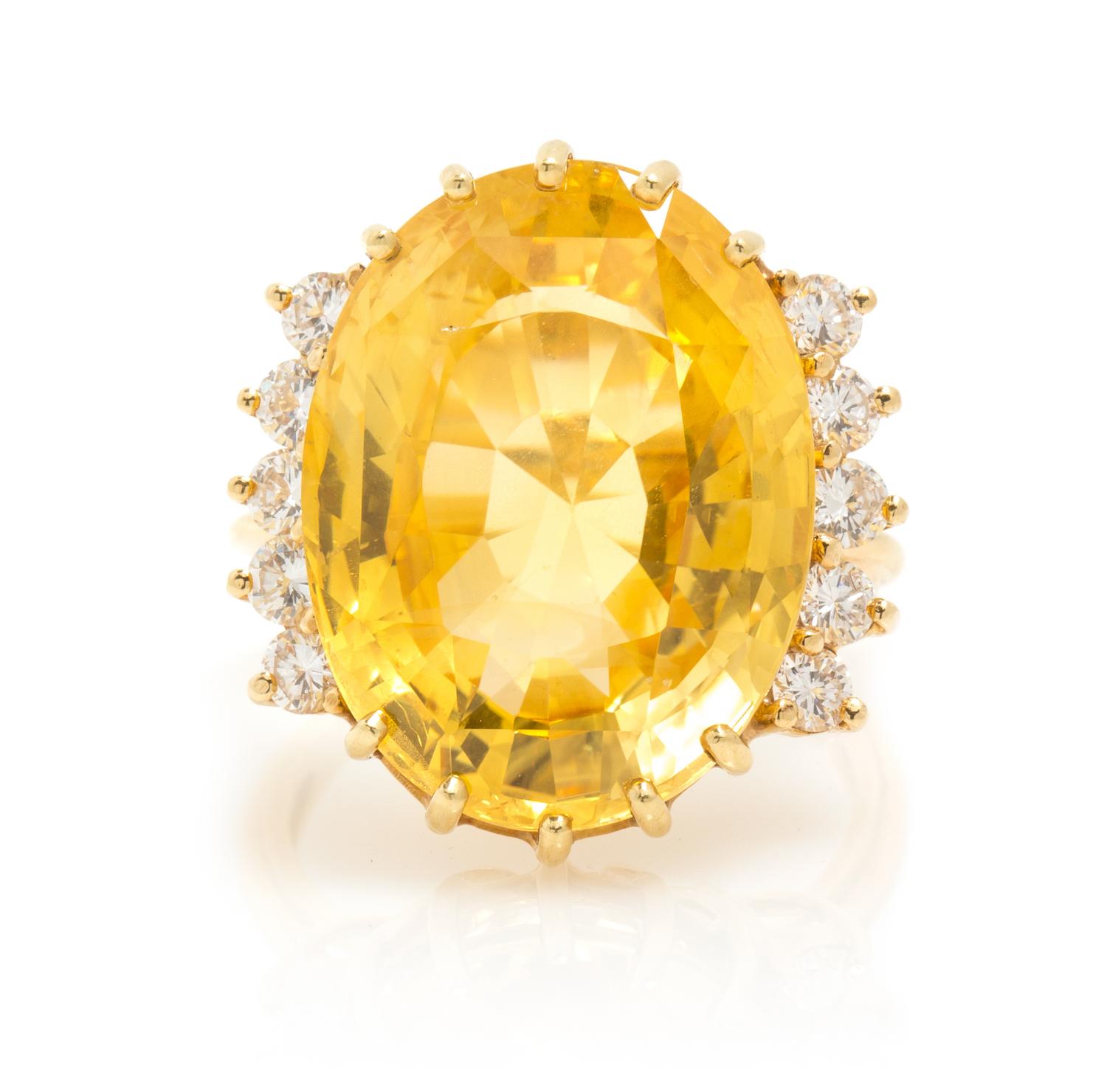 A Yellow Gold, Yellow Sapphire and Diamond Ring, 8.60 dwts.