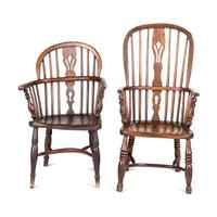 Two English Oak/Elm Carved Windsor Arm Chairs