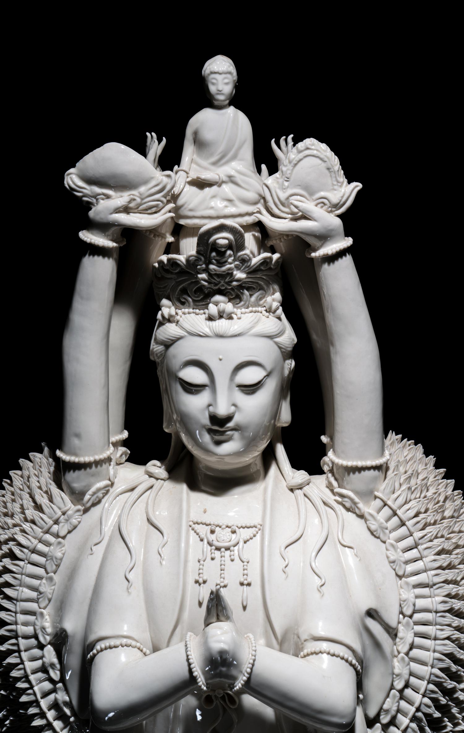 A Chinese Blanc-de-Chine Porcelain Figure of Guanyin
