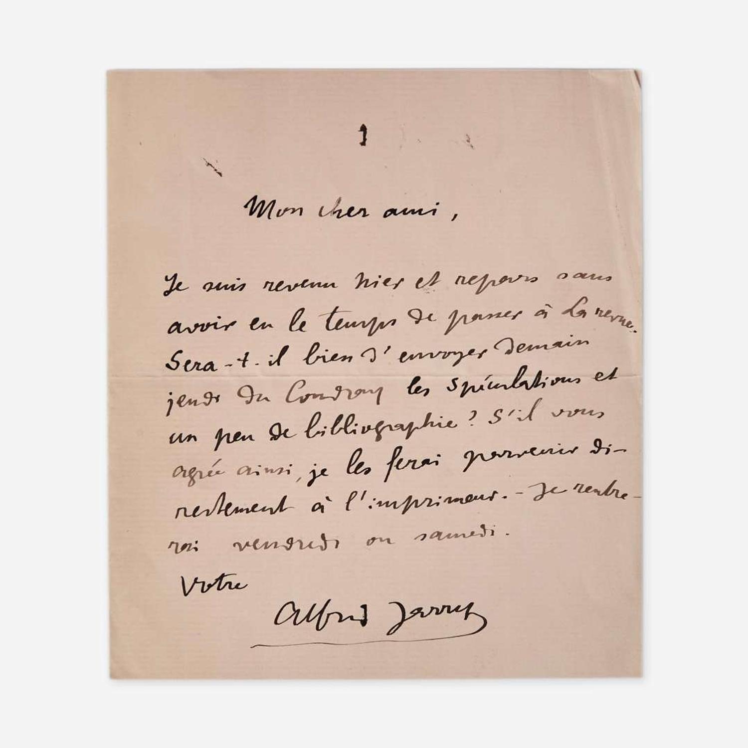 [Literature] Jarry, Alfred Autograph Letter, signed