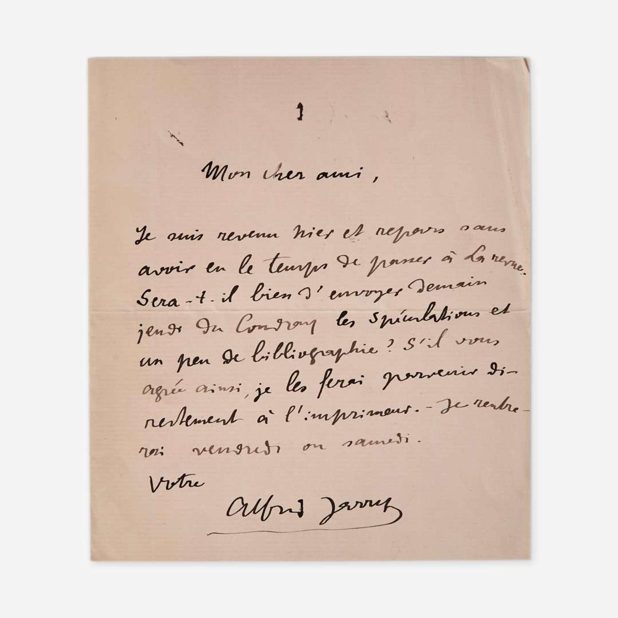 [Literature] Jarry, Alfred Autograph Letter, signed