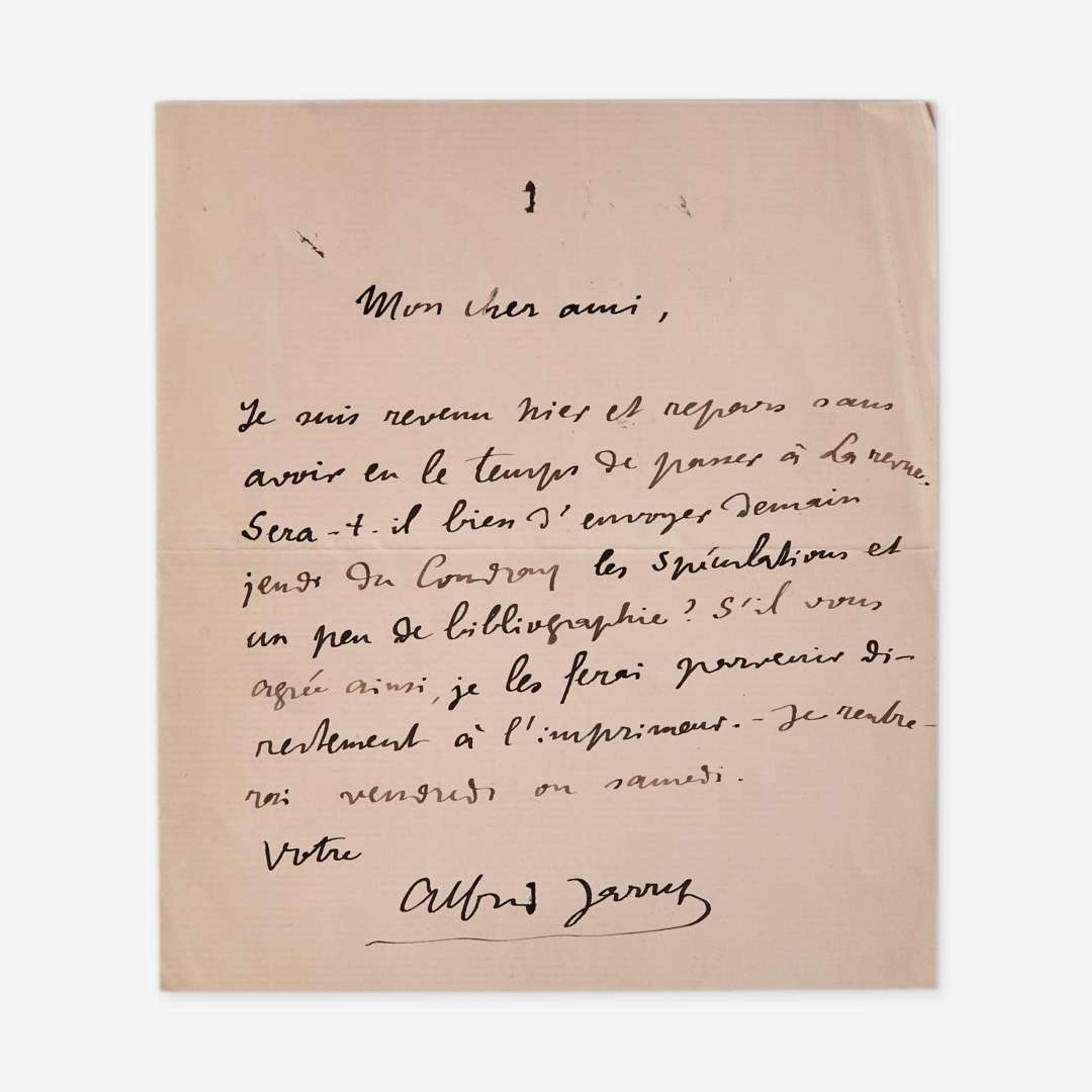 [Literature] Jarry, Alfred Autograph Letter, signed
