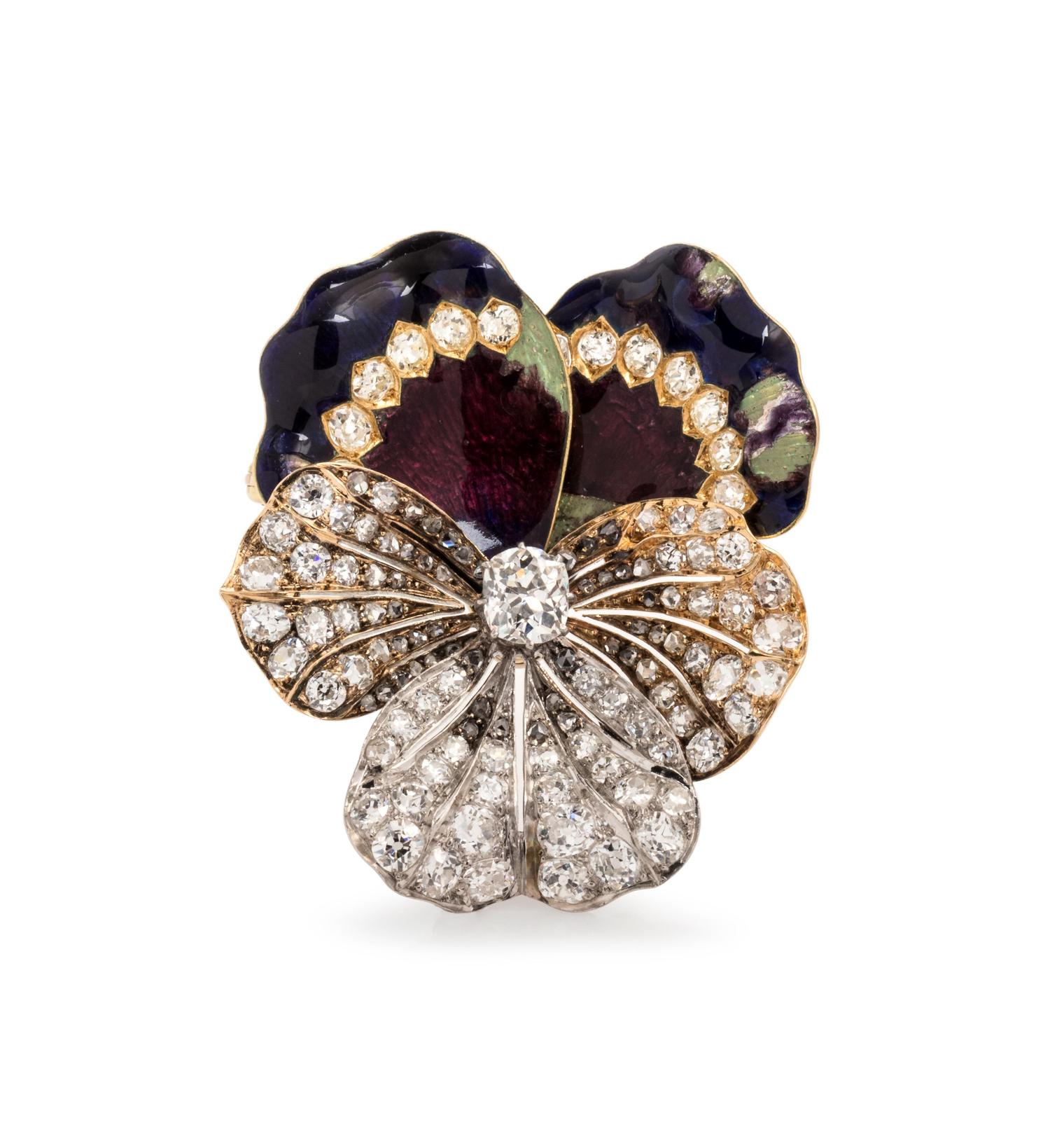 Victorian, Diamond and Polychrome Enamel Pansy Brooch