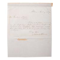 FILLMORE, Millard (1800-1874). Autograph letter signed ("Millard Fillmore") to Dr. Gardner Mason. Albany, New York, 9 April 18?. 1 page, 8vo, toned, some paper residue.