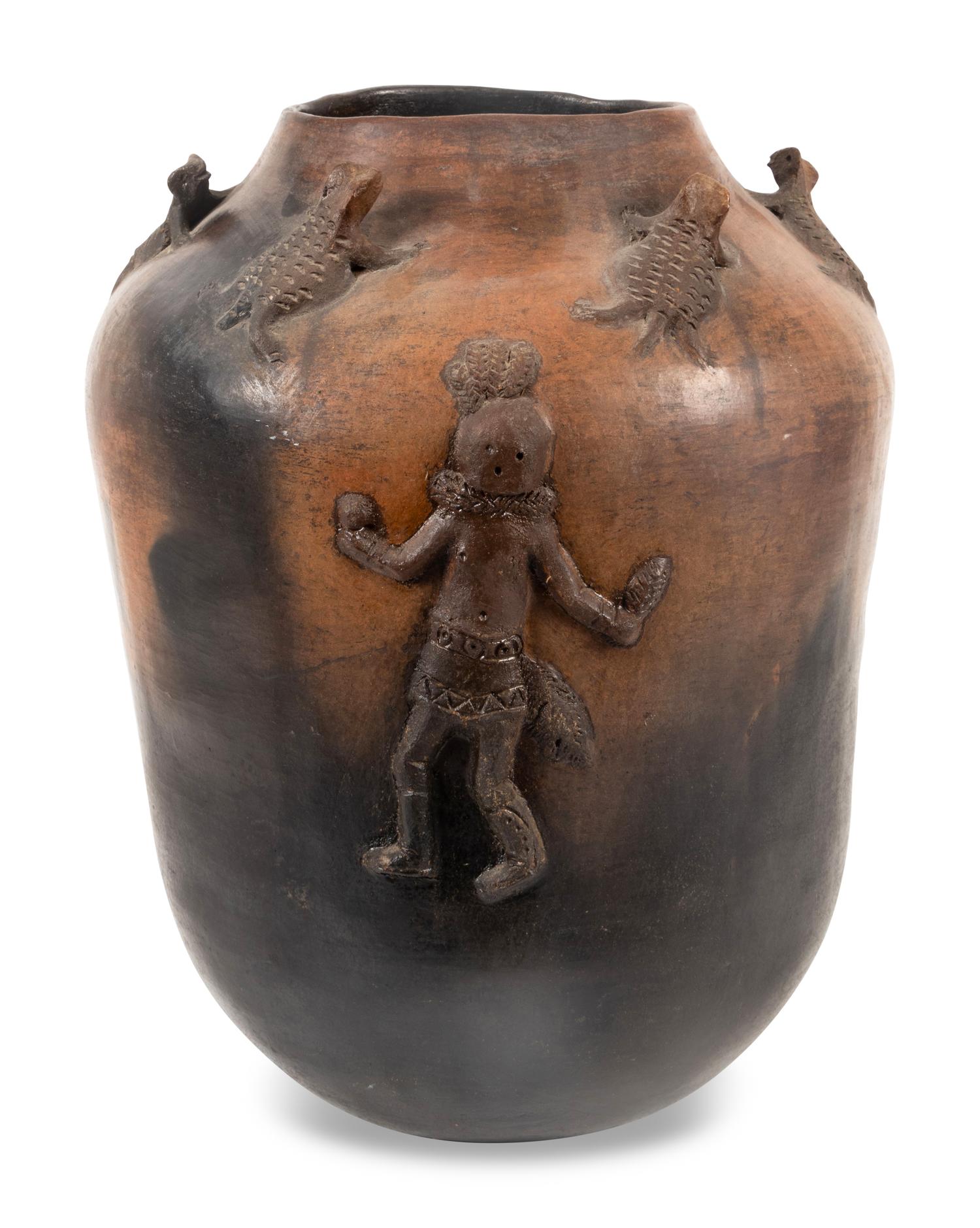 Pottery Jar, with Applique Figures