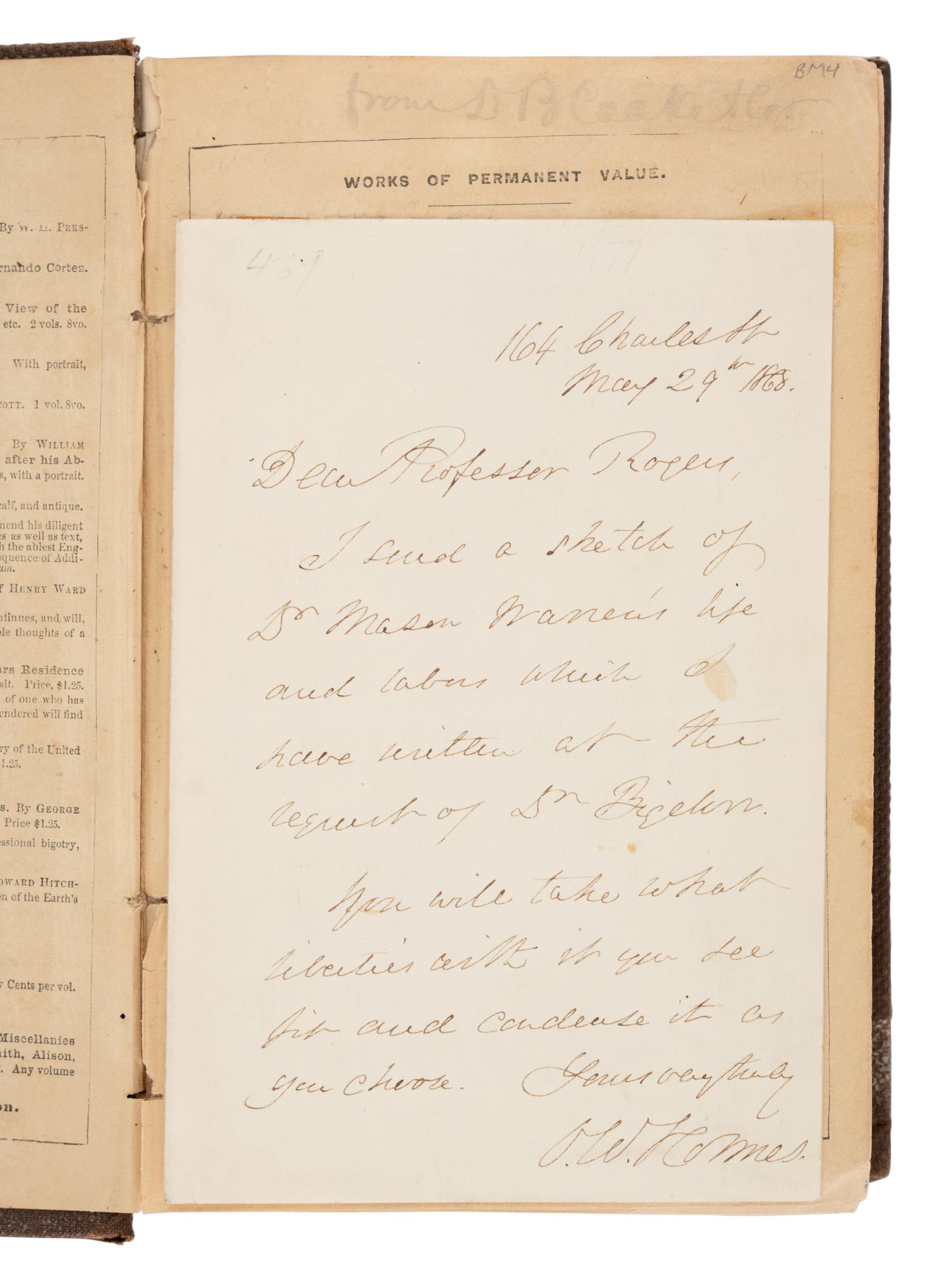 HOLMES, Oliver Wendell (1809-1894). The Autocrat of the Breakfast-Table . Boston: Phillips, Sampson and Company, 1858.