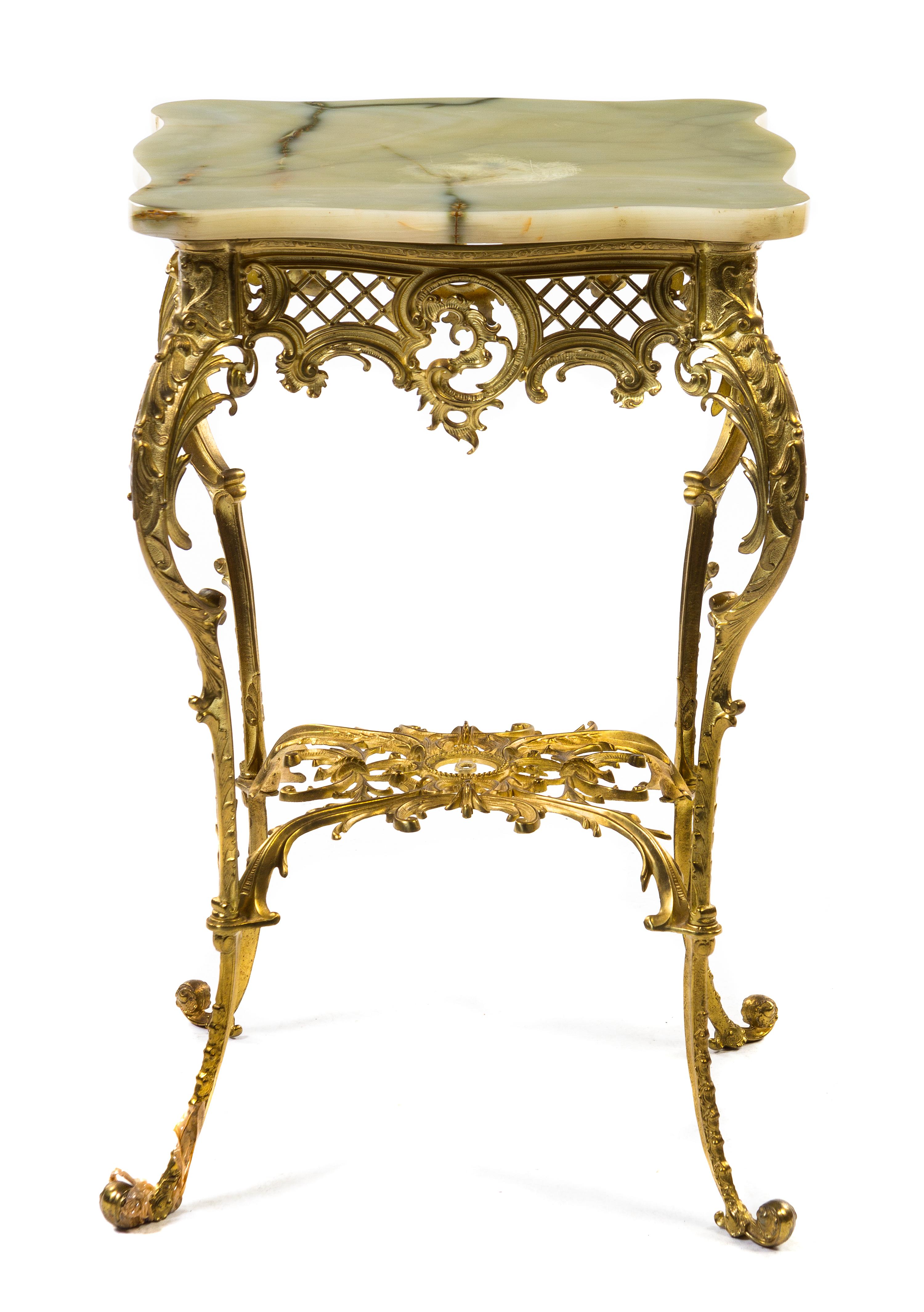 A Victorian Gilt Metal and Onyx Occasional Table, Height 30 x width 19 1/4 x depth 19 1/4 inches.