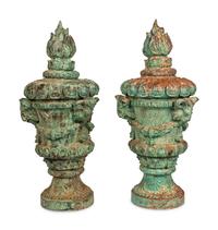 A Pair of Continental Patinated Metal Covered Urns