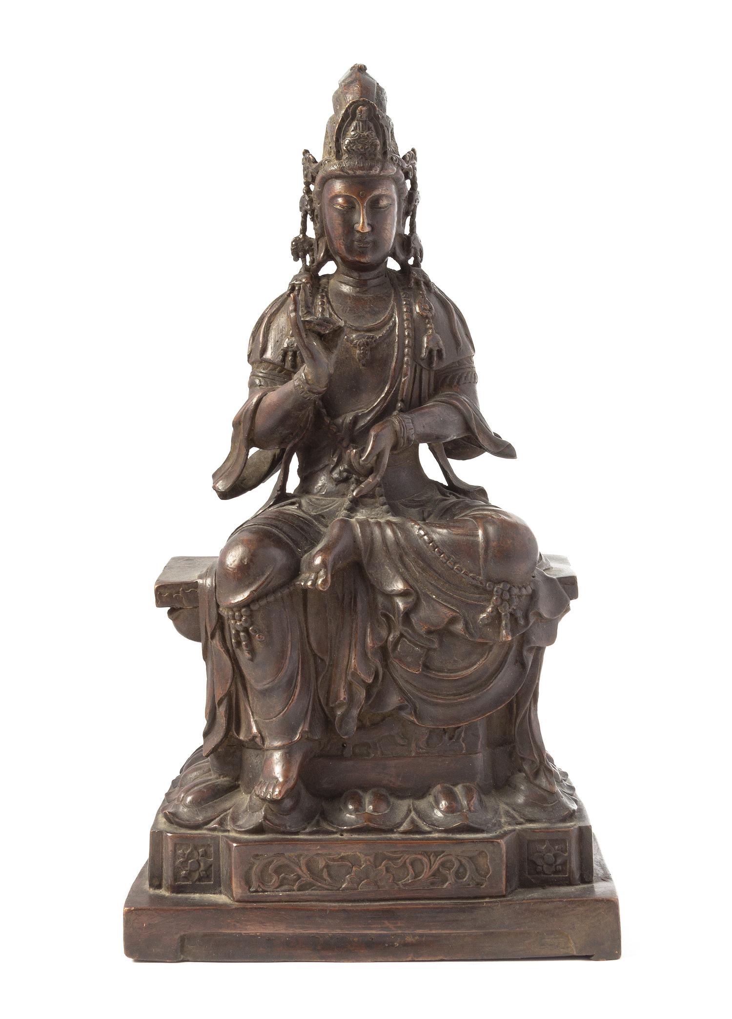 A Bronze Figure of Guanyin Height 14 1/4 inches.
