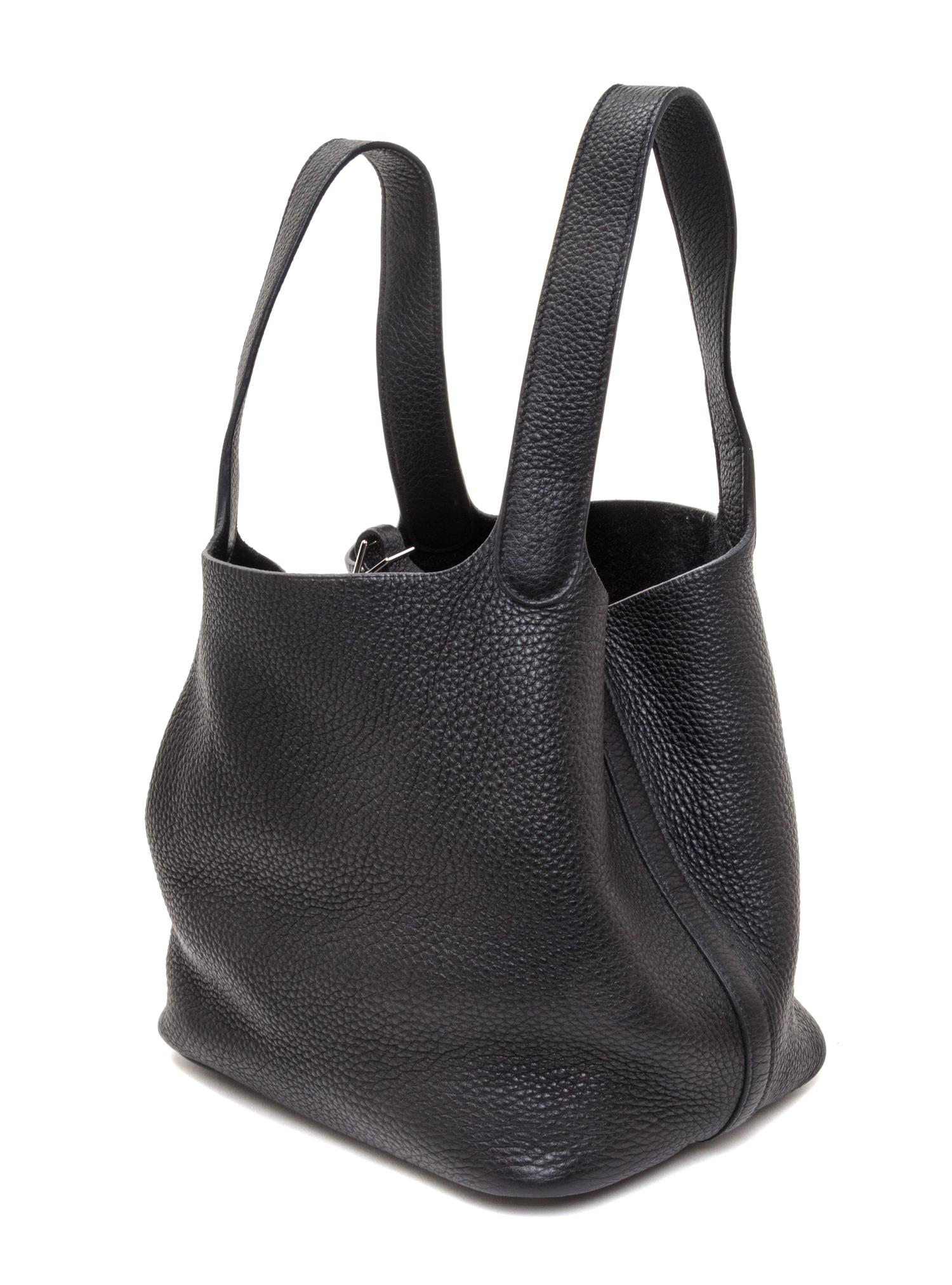 A Hermes Black Taurillon Clemence Picotin MM Handbag, 9" x 8.5" x 7".
