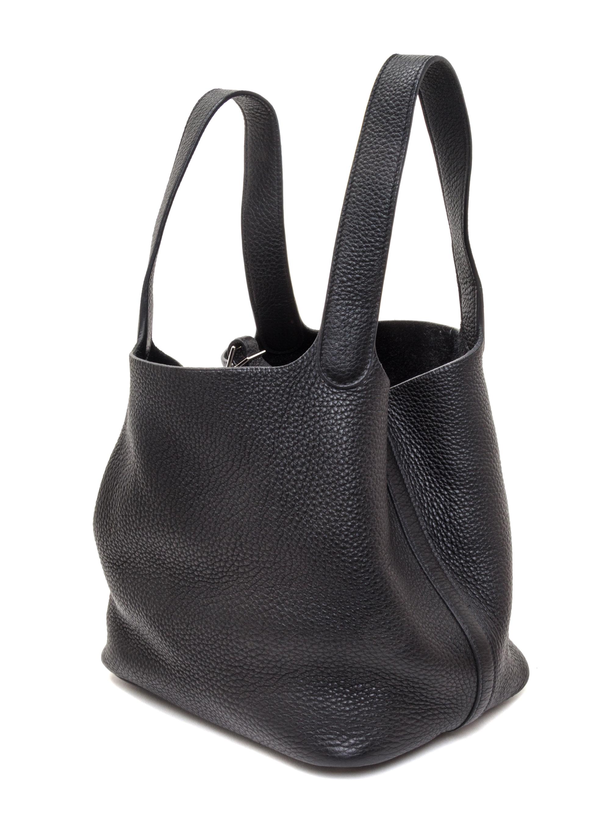 A Hermes Black Taurillon Clemence Picotin MM Handbag, 9" x 8.5" x 7".