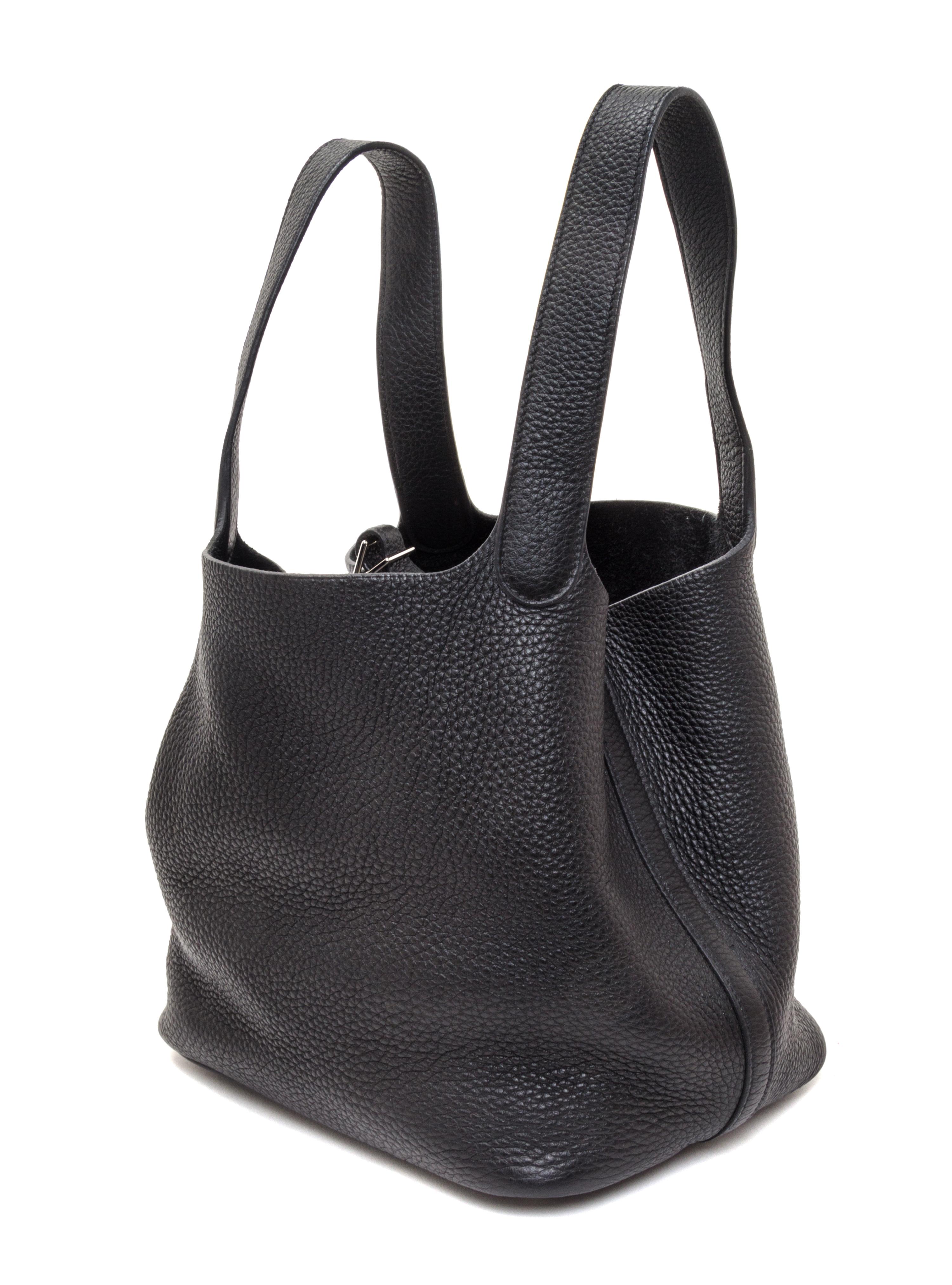 A Hermes Black Taurillon Clemence Picotin MM Handbag, 9" x 8.5" x 7".