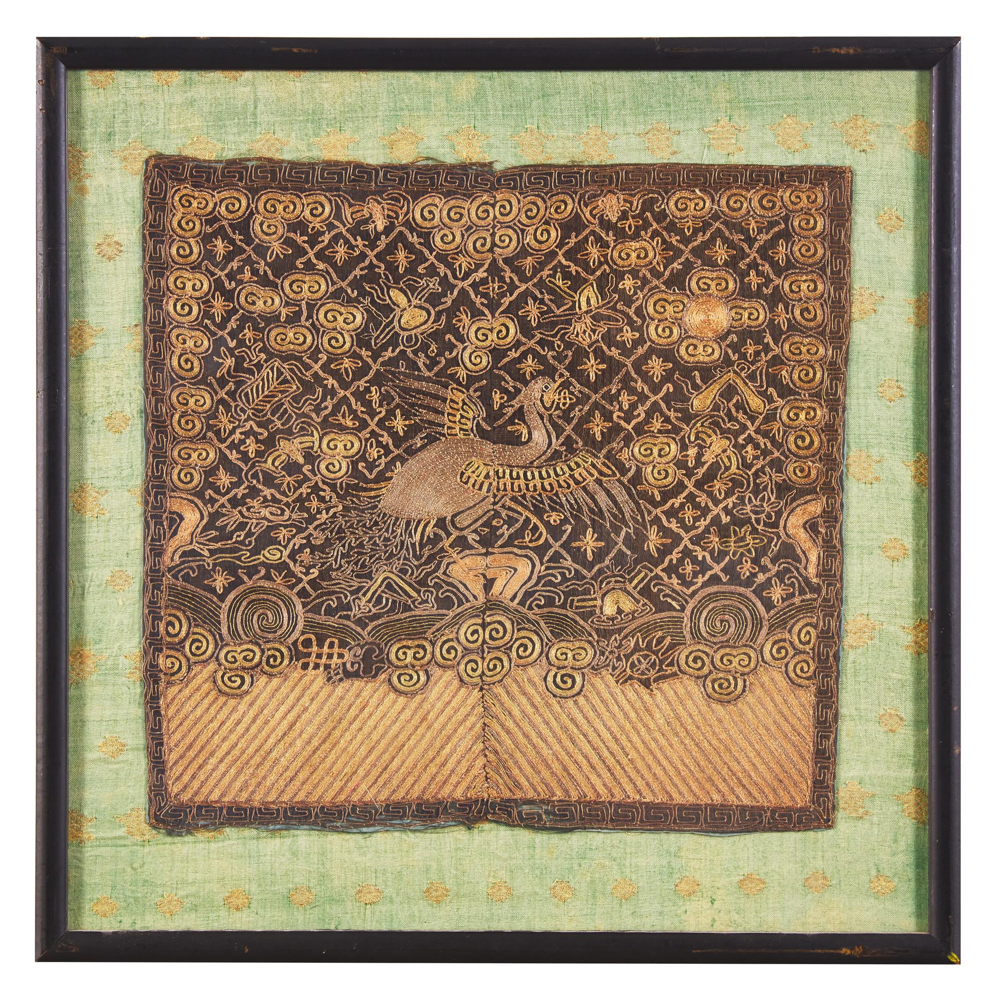 A Pair of Chinese Embroidered Silk Civil Rank Badges, Buzi