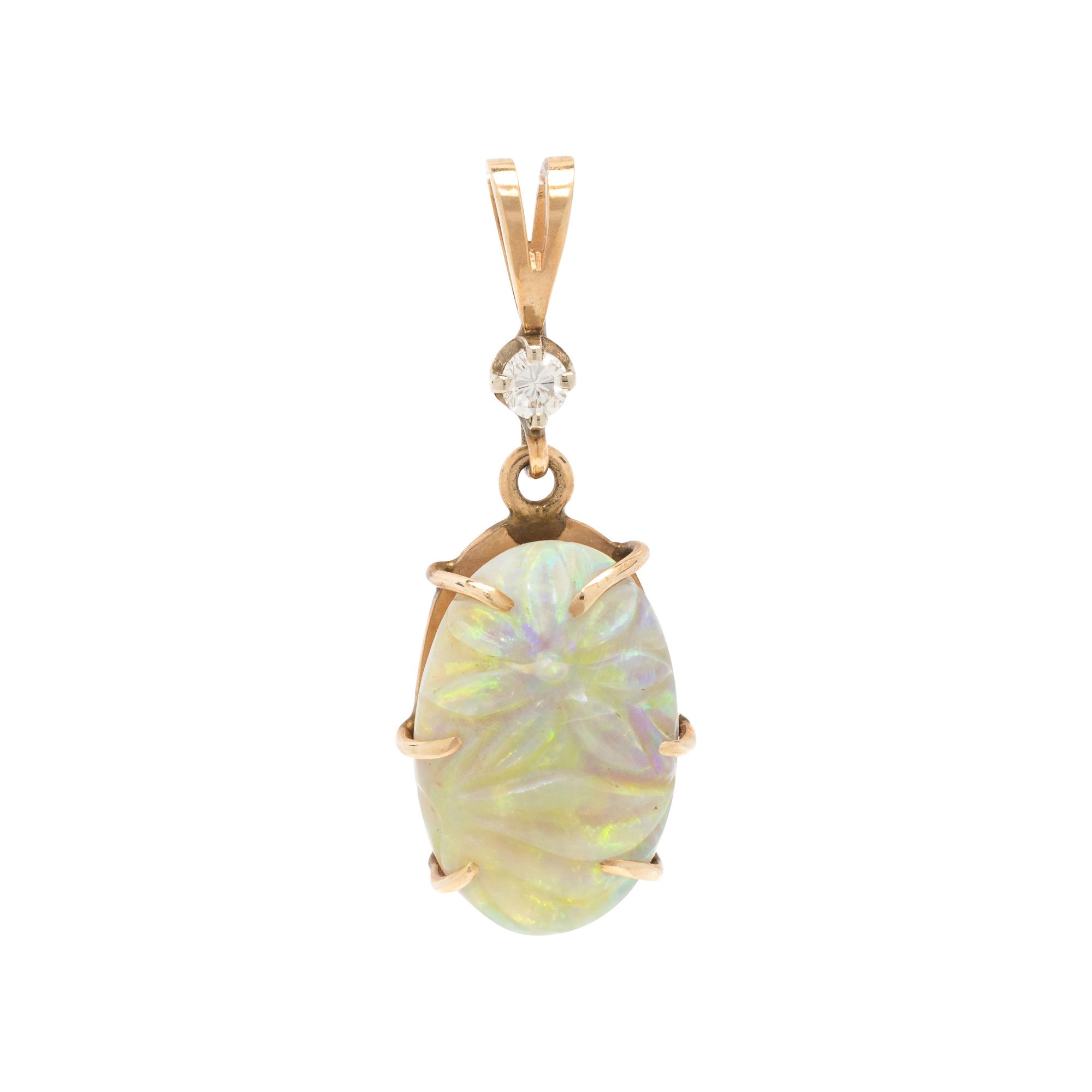 CARVED OPAL AND DIAMOND PENDANT