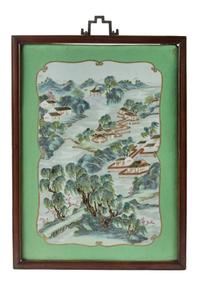 A Pair of Famille Rose Porcelain Plaques 20 3/4 x 15 inches. — QING DYNASTY