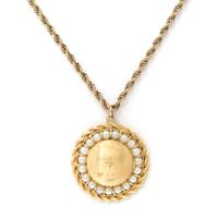 A 14 Karat Yellow Gold and Cultured Pearl Pendant, 9.40 dwts. (pendant only)