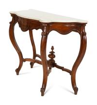 A Continental Walnut Marble-Top Console Table