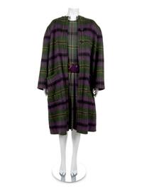Adele Simpson Purple Tartan Wool Coat, Dress, Belt, Scarf, 1980s