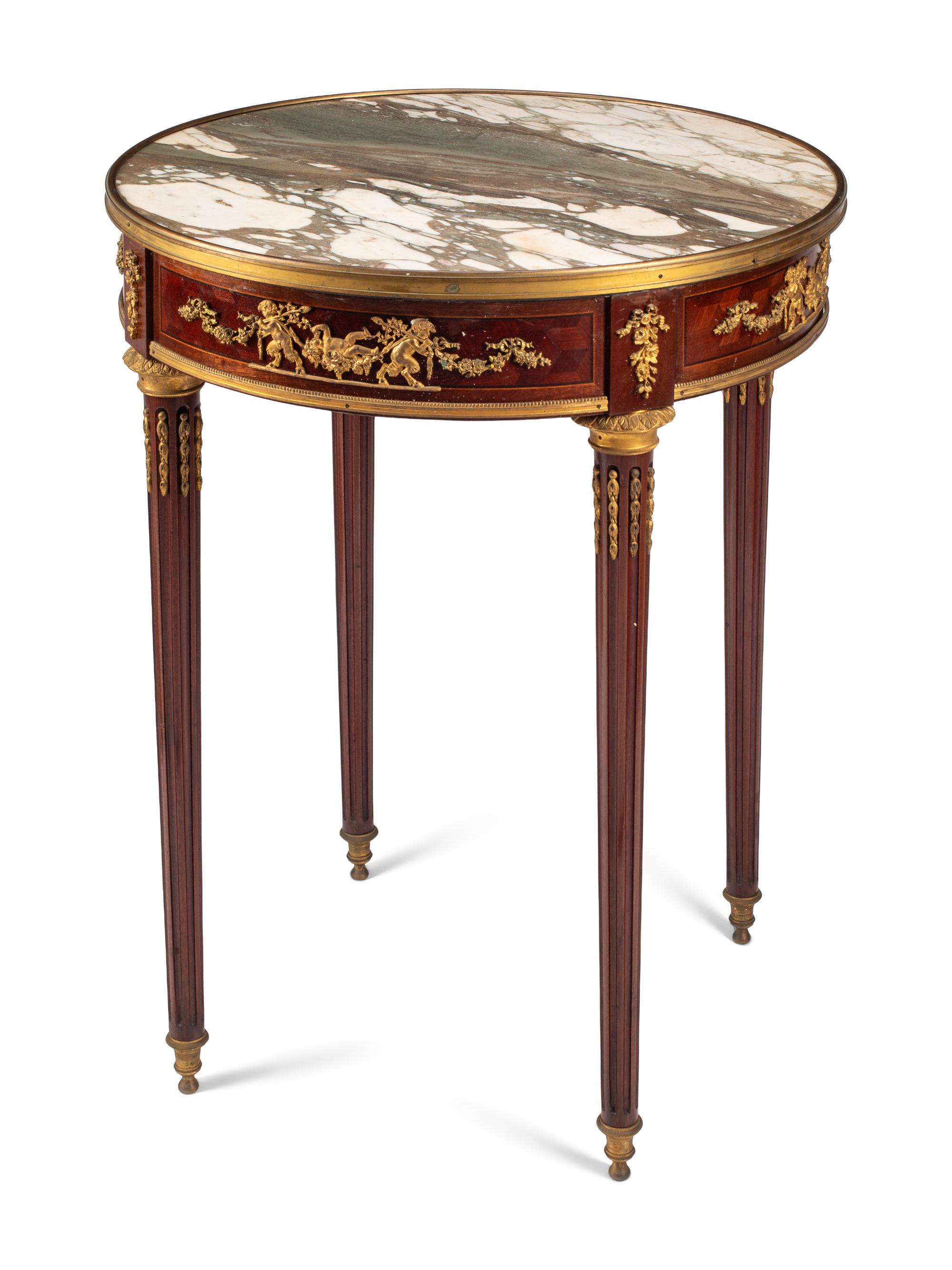 A Louis XVI Style Gilt Bronze Mounted Marble-Top Guéridon