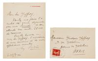 RODIN, Auguste (1840-1917). Autograph letter signed ("Rodin"), in French, to Gustave Geffroy. Paris, 28 September 1911.