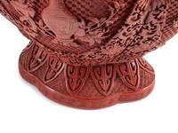 A Pair of Chinese Export Carved Red Lacquer Vases