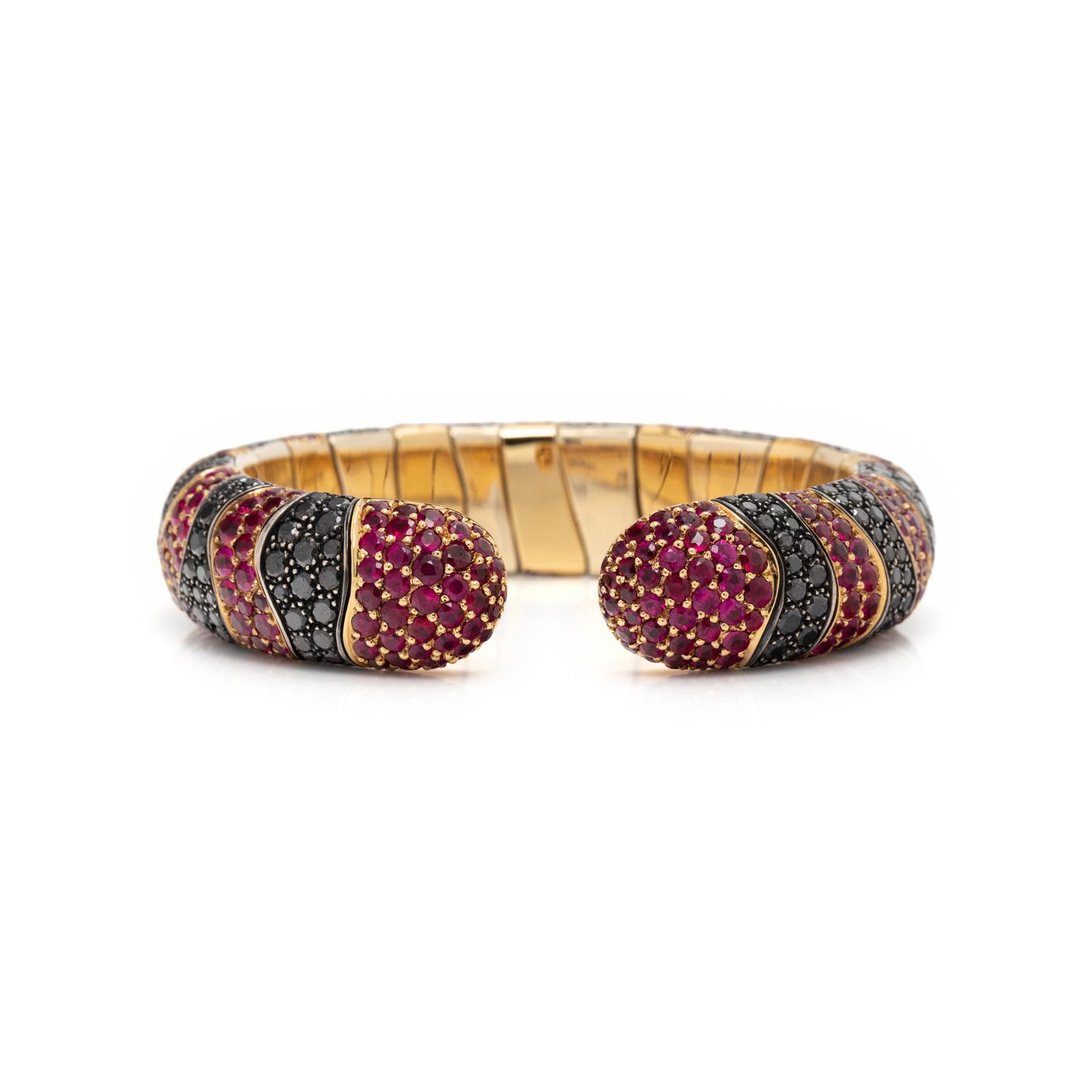 DE GRISOGONO, BLACK DIAMOND AND RUBY CUFF BRACELET