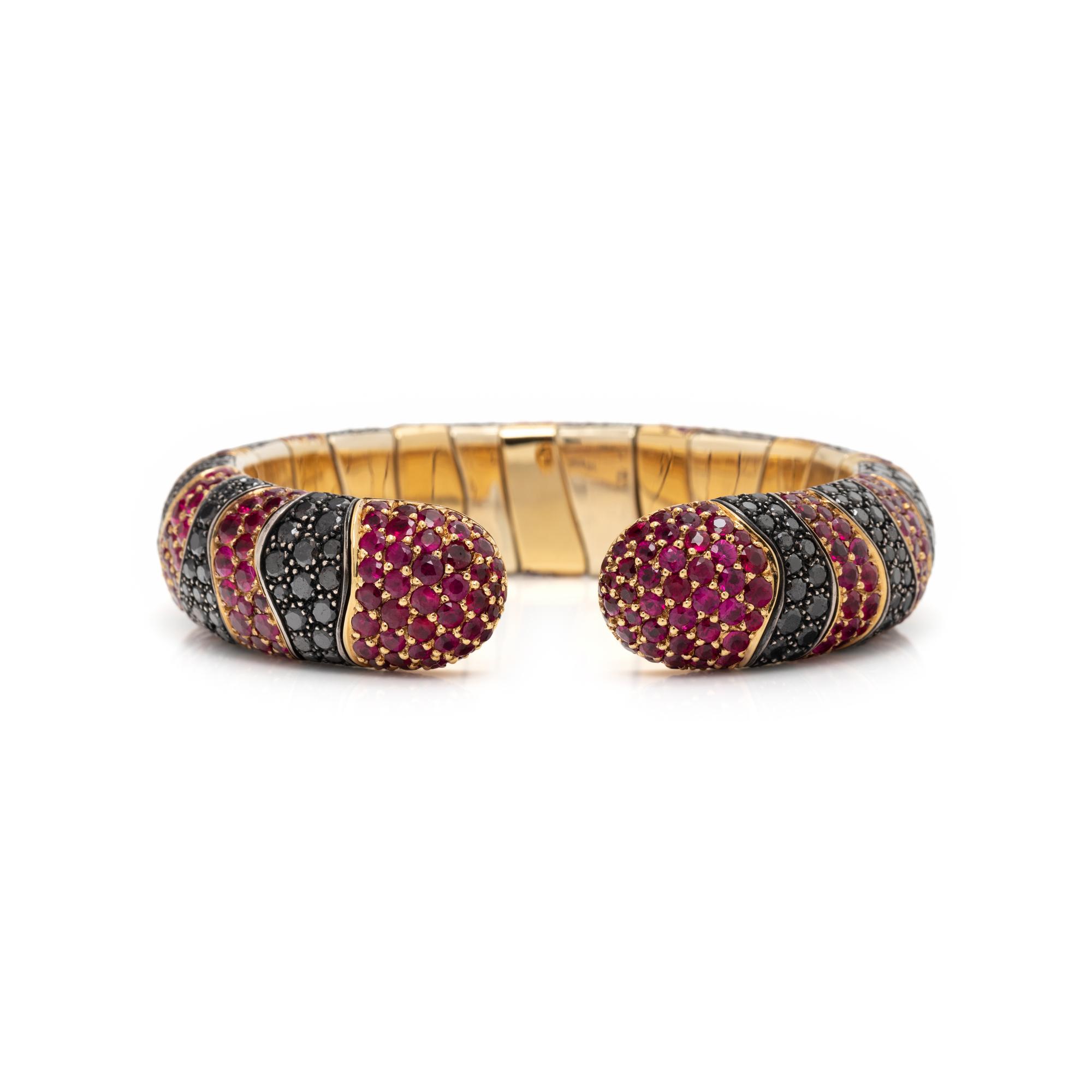 DE GRISOGONO, BLACK DIAMOND AND RUBY CUFF BRACELET