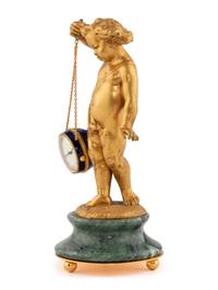 A Continental Gilt Bronze and Marble Figural Clock
