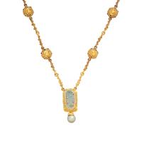 Aquamarine, Sapphire, Cultured Pearl, and Yellow Gold Necklace