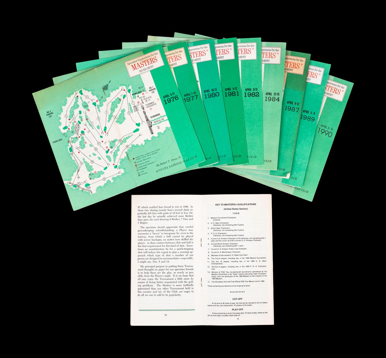 A Group of Masters Golf Tournament Augusta National Spectator Guides and Pairing Sheets Including Tiger Woods' First Appearance,