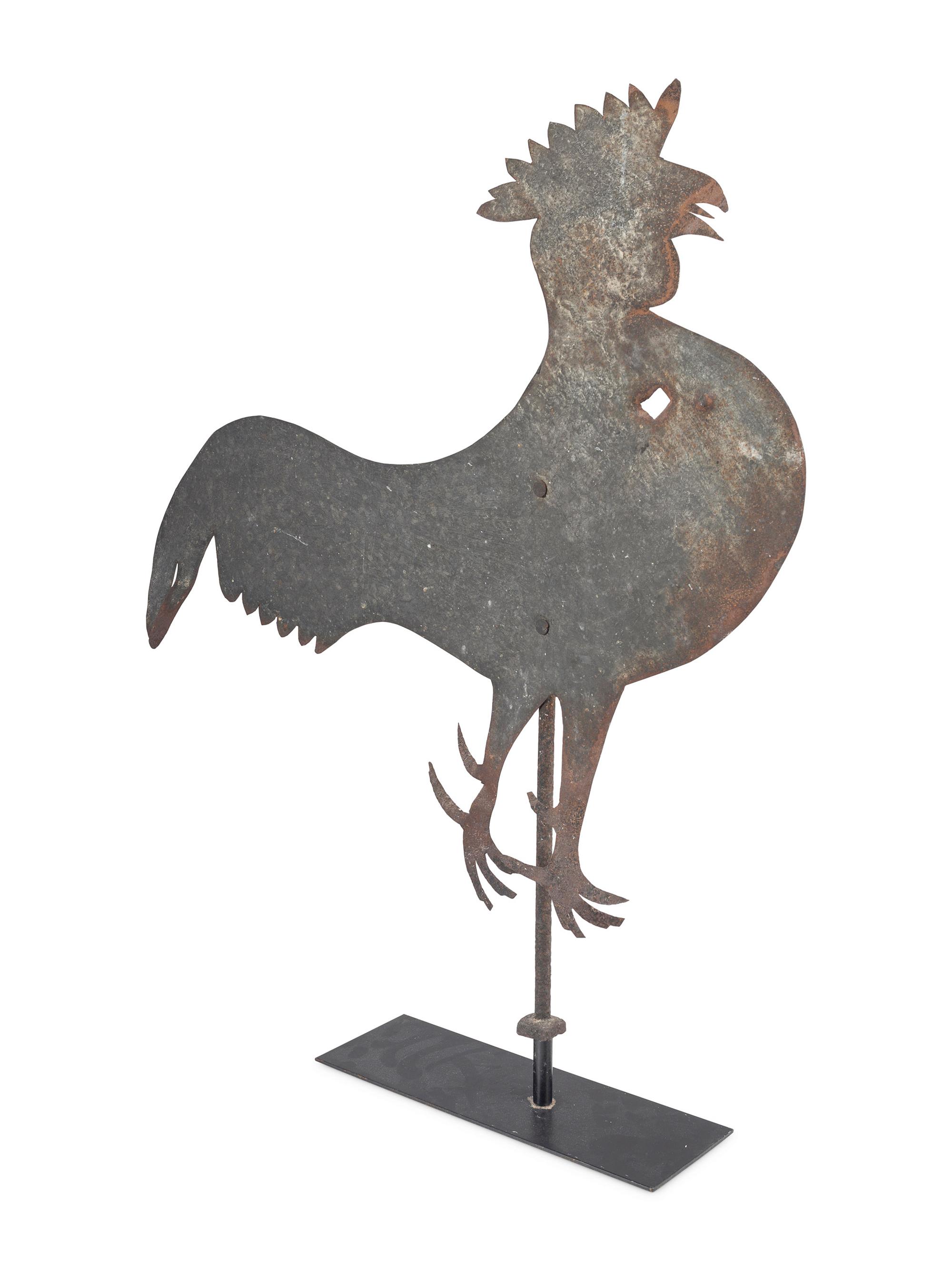A Pierced and Cut Sheet Iron Rooster Weathervane