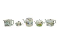 Five Chinese Famille Rose Porcelain Teapots