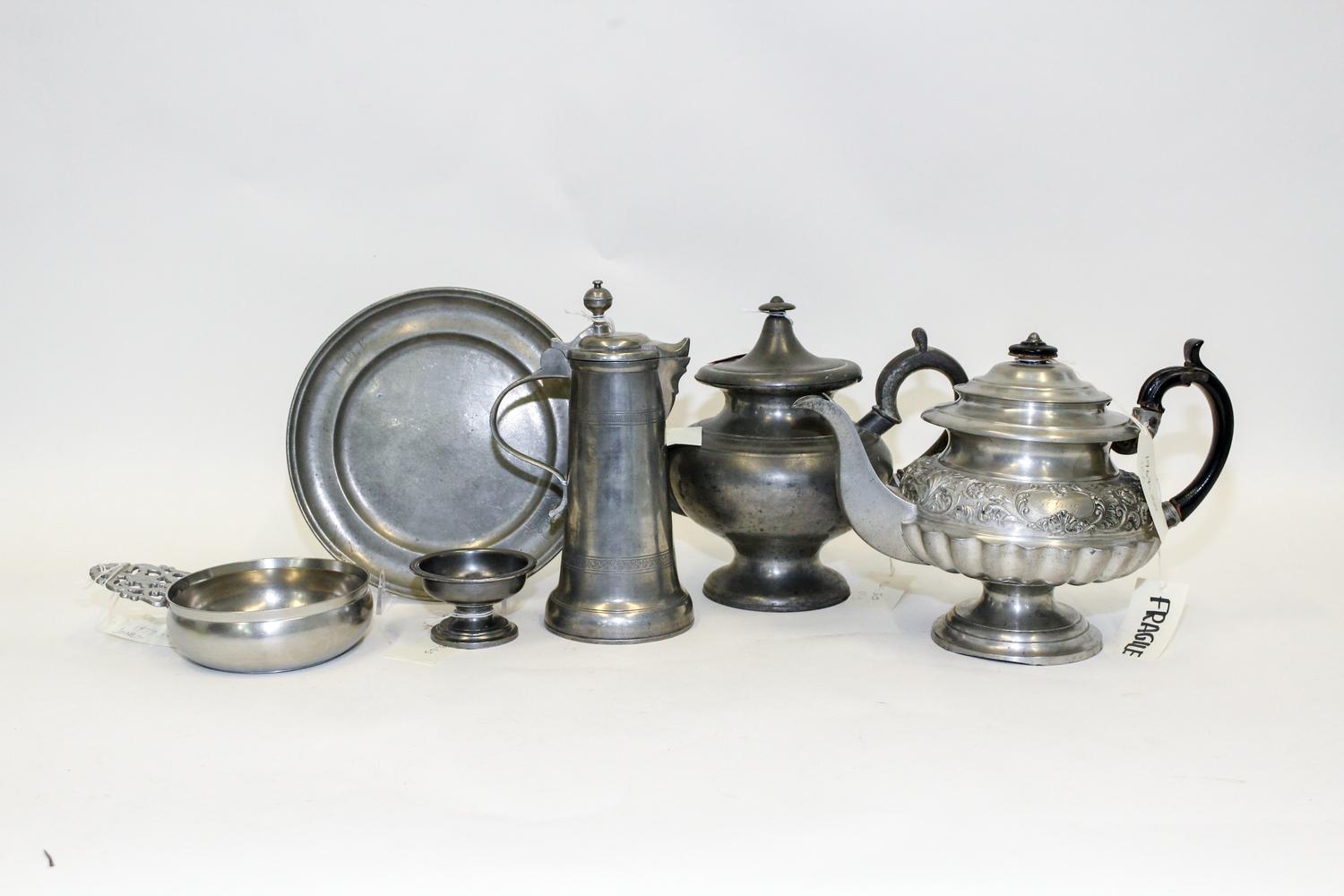A Collection of Five Pewter Serving Articles Width of first 12 inches.