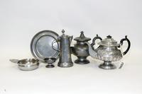 A Collection of Five Pewter Serving Articles Width of first 12 inches.