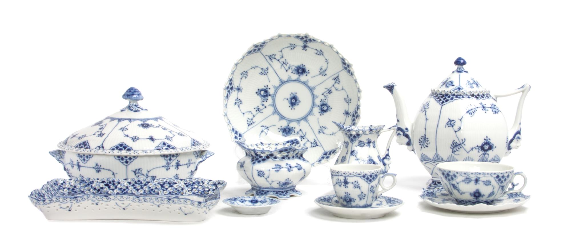 A Royal Copenhagen Porcelain Tea Service Height of first 7 1/2 inches.