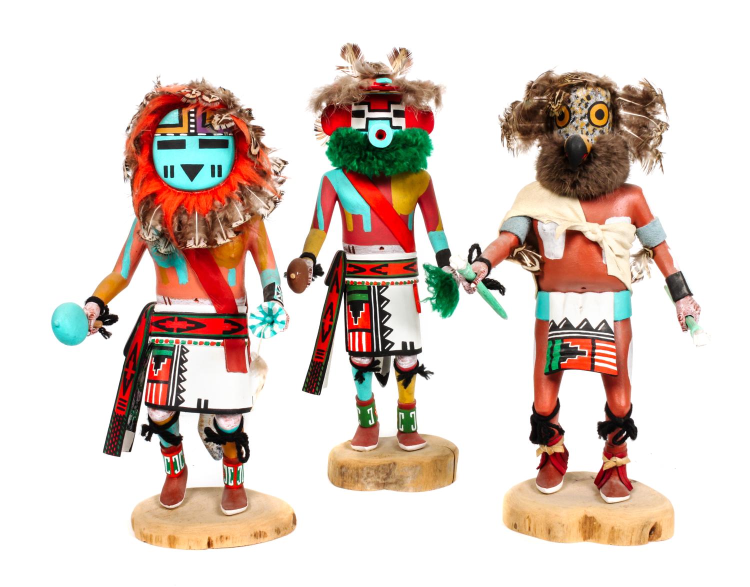 Three Hopi Carved Kachina Dolls, Joe Gash Height of tallest 13 1/2 inches.
