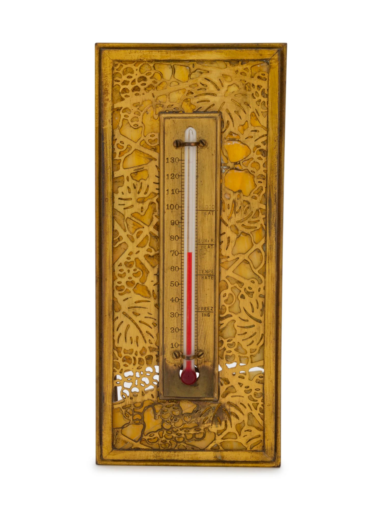 A Tiffany Studios Gilt Bronze and Glass Desk Thermometer