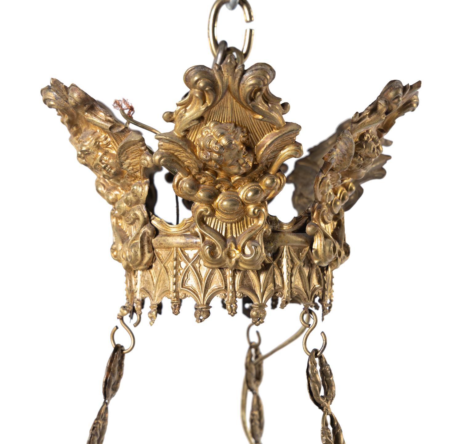 A French Opaline Glass and Gilt Metal Twelve-Light Chandelier