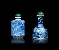 Two Chinese Blue and White Porcelain 'Dragon' Snuff Bottles