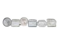 Fifteen Glass Decanters with English Shell-Form Silver Bottle Tags