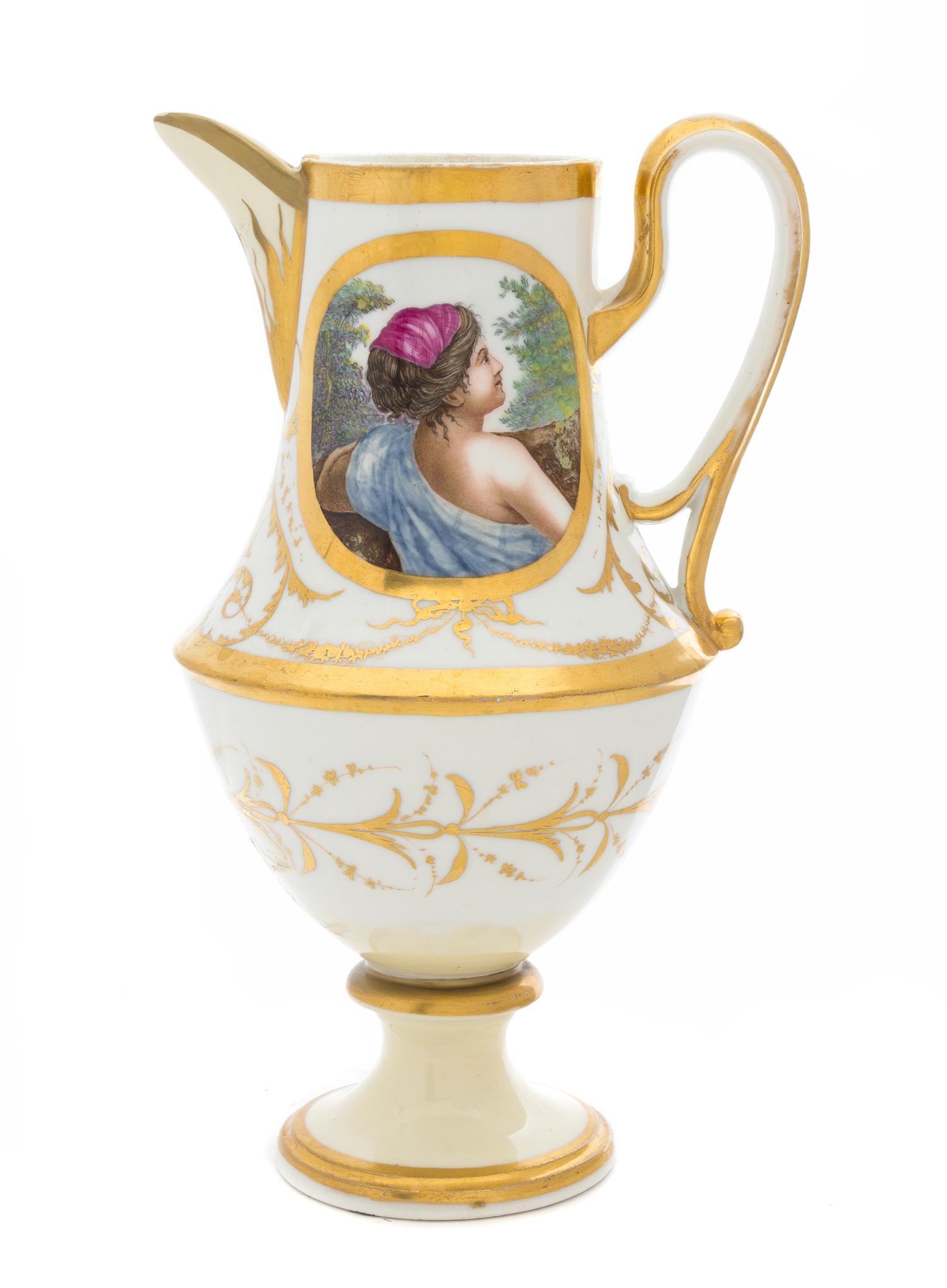 A Paris Porcelain Ewer Height 10 3/4 inches.