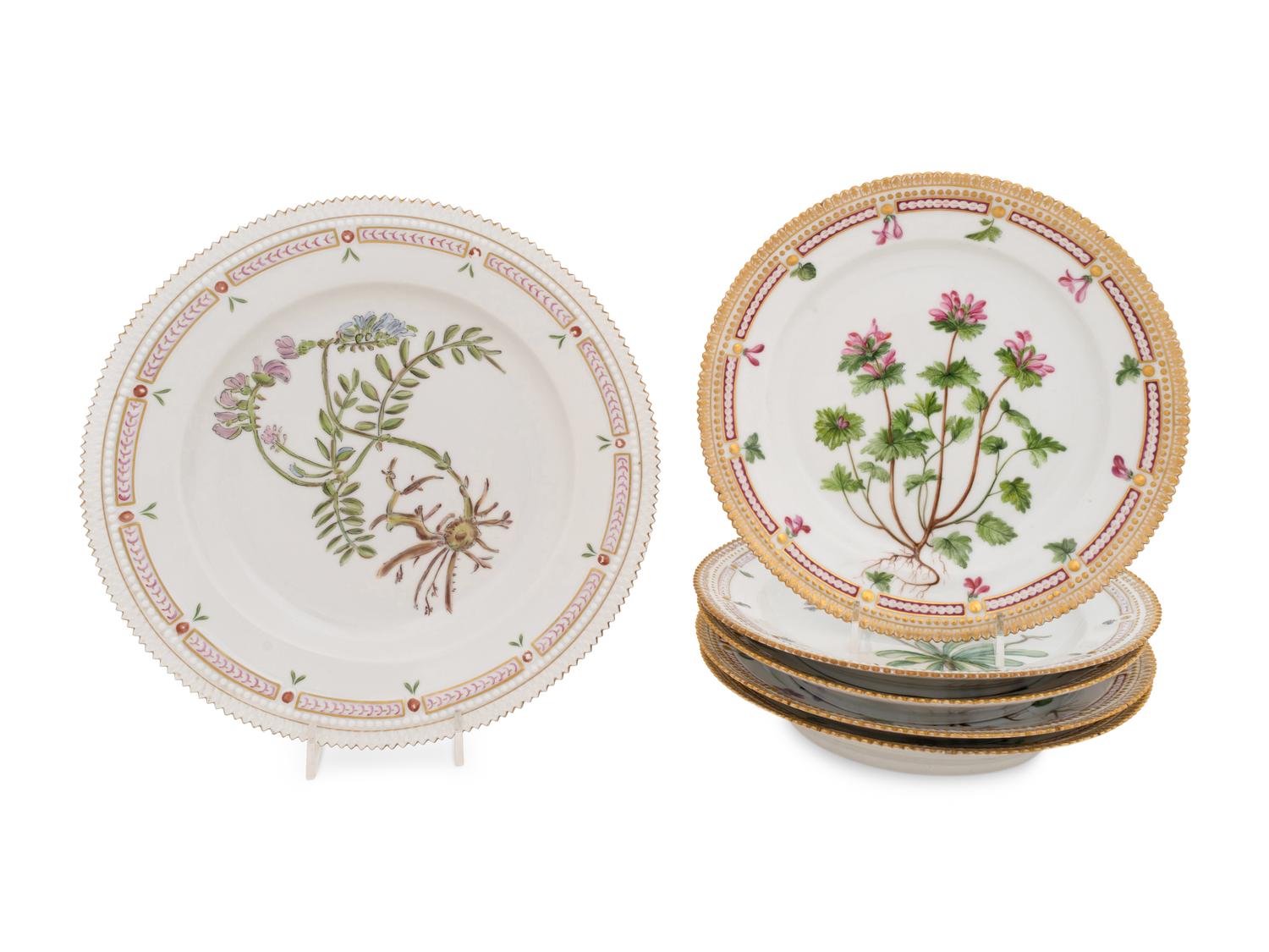 A Group of Six Royal Copenhagen Flora Danica Plates, Early to Mid 20th Century